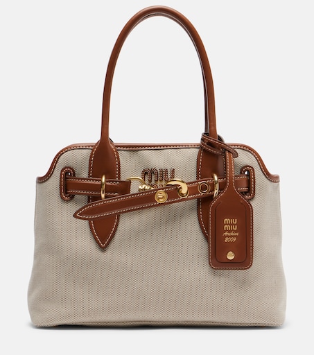 Aventure Small canvas tote bag in beige - Miu Miu | Mytheresa