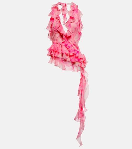 Crystal-embellished ruffled silk top in pink - Alessandra