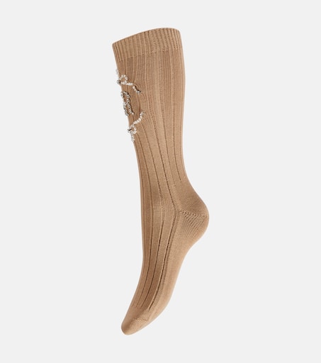 関税込【Simone Rocha】クリスタル コットンブレンド ソックス Crystal-embellished cotton-blend socks in multicoloured