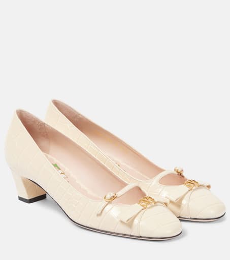 パンプス VALENTINO GARAVANI BOWOW BLACK CROCODILE-EFFECT PUMP Valentino Garavani Bowow black crocodile-effect pump