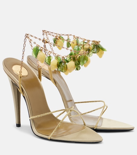 Mon Chéri embellished suede sandals in yellow - Saint Laurent