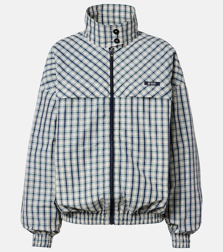 Checked cotton-blend chambray jacket in blue - Prada | Mytheresa