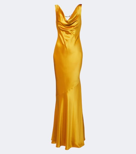 gold satin cocktail dress Retrofête, Keryn embellished gown, Women, Gold, US 6, Dresses, Materialmix yellow gold satin dress