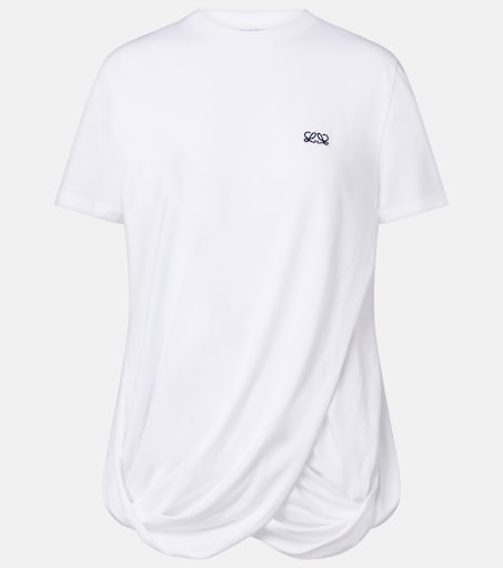 Double L draped cotton T-shirt in white - Loewe | Mytheresa