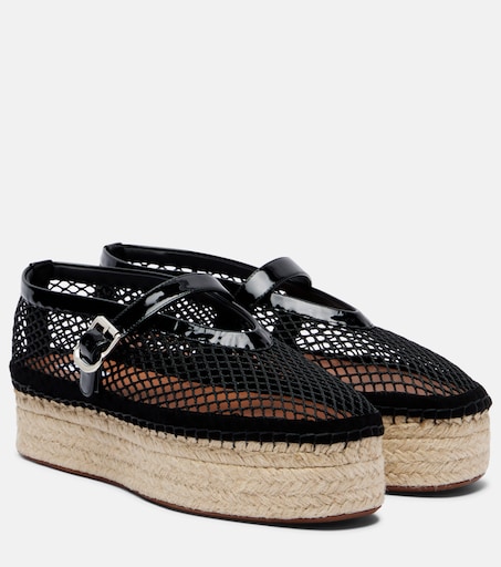Leather-trimmed fishnet espadrilles in black - Alaia | Mytheresa