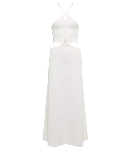 【Christopher Esber】 Beadedカットアウトジャージ maxiドレス Cutout ribbed-knit maxi dress in white - Christopher Esber