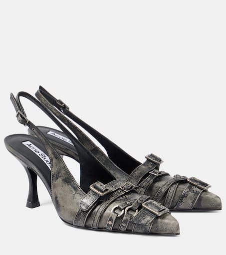 Buckle-detail leather slingback pumps in grey - Acne Studios