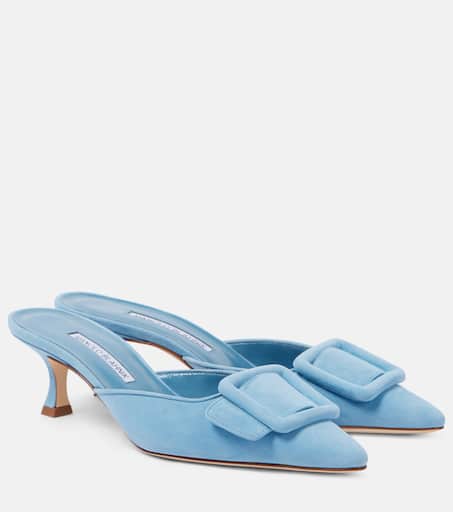 パンプス MANOLO BLAHNIK Light Blue Suede Harnes Mules HARNES | Light Blue Suede Pointed Toe Mules | Manolo Blahnik