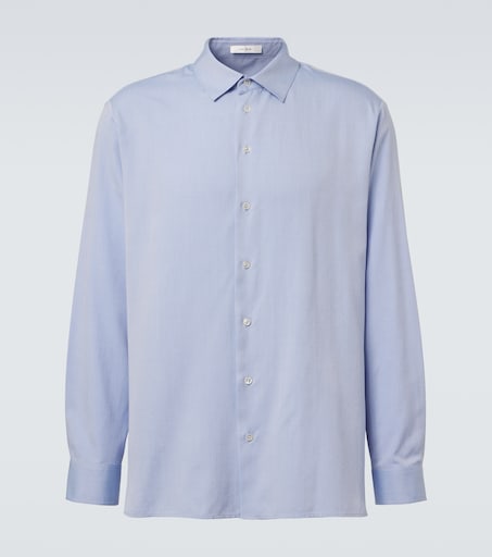 Paxon silk poplin jacquard shirt in blue - The Row | Mytheresa