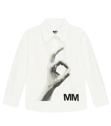 Logo printed cotton shirt in white - MM 6 Maison Margiela Kids