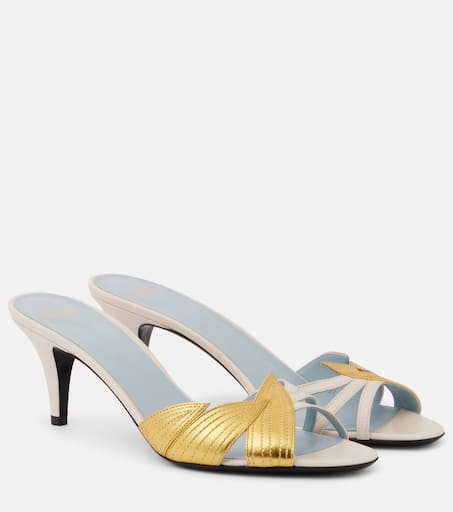 サンダル・ミュール VALENTINO GARAVANI Ivory Leather Foliefoliage Sandals Foliefoliage metallic leather mules in white - Valentino