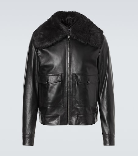 Shearling-trimmed leather jacket in black - Dolce Gabbana | Mytheresa