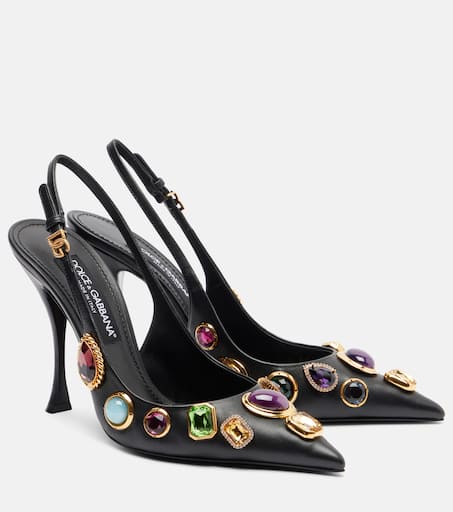 DG embellished leather slingback pumps in black - Dolce