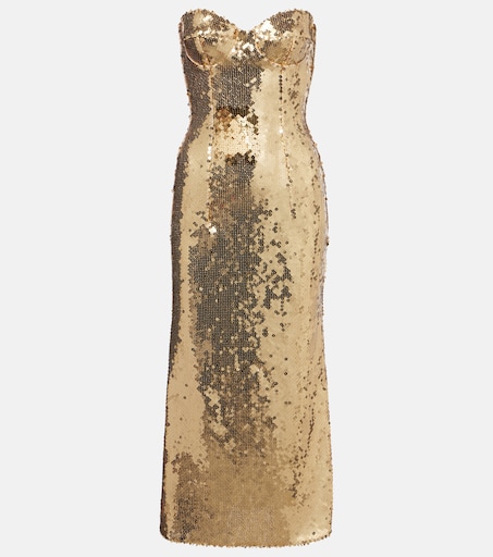 Sequined bustier dress in gold - Dolce Gabbana | Mytheresa