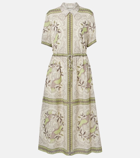 Printed silk and cotton midi dress in green - Tory Burch | Mytheresa
