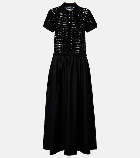 polo ralph lauren cotton voile midi dress Polo Ralph Lauren Pleated Lace-Trim Cotton Voile Midi Dress - Polo Black