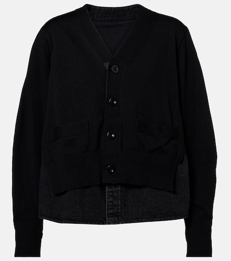 Paneled cotton-blend cardigan in black - Sacai | Mytheresa