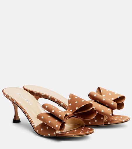 サンダル・ミュール Mach & Mach Cotton And Leather Sandals With Heart-Shaped MACH & MACH Metallic Heart Charms Mule Sandals | Neiman Marcus