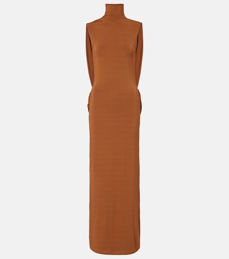 brown maxi dress high neck Kaelia Tiered Halter Maxi Dress Sparkle Brown