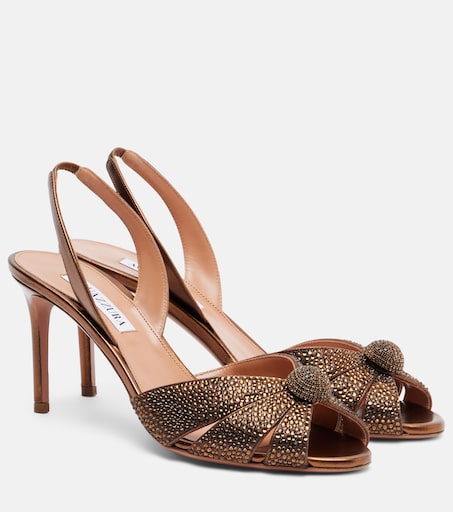 Italian Flirt 75 embellished leather sandals in brown - Aquazzura