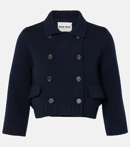 【MiuMiu】Cropped wool jacket ウール ジャケット Miu Miu Cropped Wool Jacket | Blue | FARFETCH HK