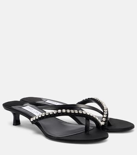 サンダル・ミュール JIMMY CHOO Black Nappa Leather And Satin Dila 35 Mules Dila 35 leather and satin thong sandals in black - Jimmy