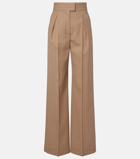 Pinstripe pleated wool wide-leg pants in beige - Valentino | Mytheresa