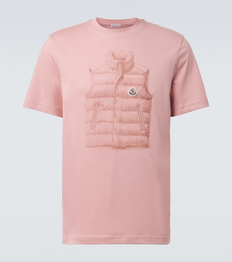 MONCLER ピンク刺繍ロゴTシャツ Printed cotton jersey T-shirt in pink - Moncler | Mytheresa