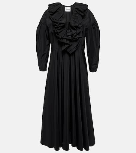 【関税&送料込】Jil Sander Long Dress With Ruffles Jil Sander ruffle-trim Satin Maxi Dress | Blue | FARFETCH