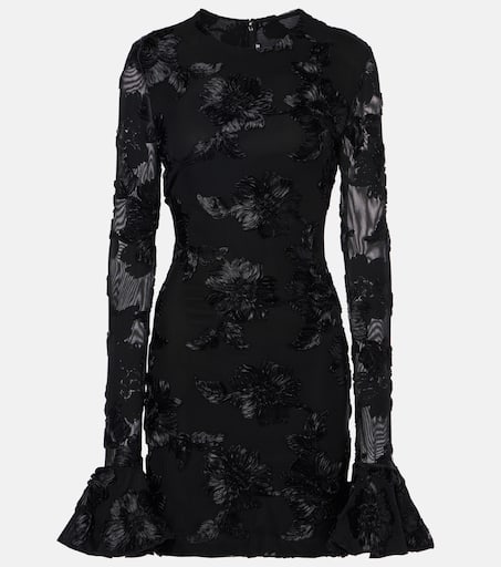 Floral embroidered mesh minidress in black - Rotate | Mytheresa