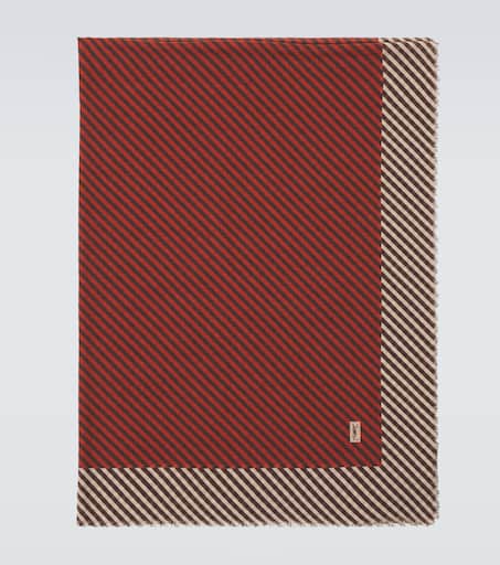 SAINT LAURENT Cassandre silk foulard イヤリング Cassandre striped cashmere and silk scarf in orange - Saint