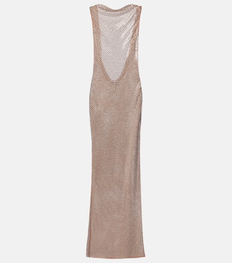 トップス melt the lady   drape spiral Rhinestone draped open-back maxi dress in silver - Self