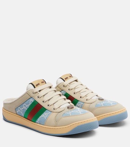 Screener faux pearl-embellished mules in blue - Gucci | Mytheresa