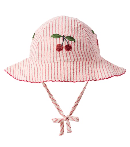 Baby Ellie striped cotton seersucker sun hat in red - Konges Slojd