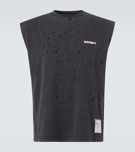 MothTech Muscle distressed cotton T-shirt in black - Satisfy