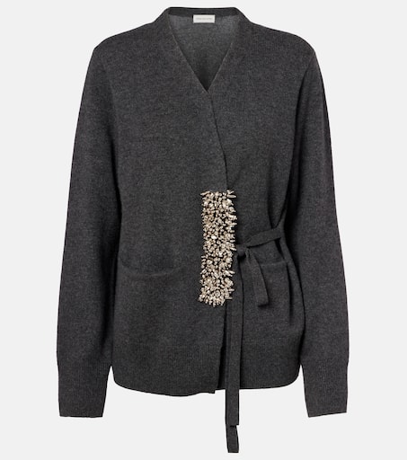 Embellished cashmere wrap cardigan in grey - Dries Van Noten | Mytheresa