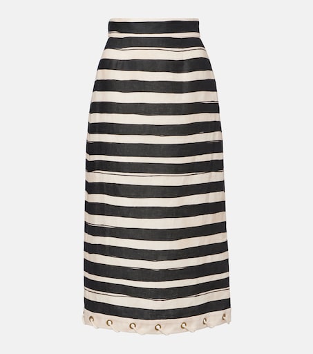 Rebellion striped linen midi skirt