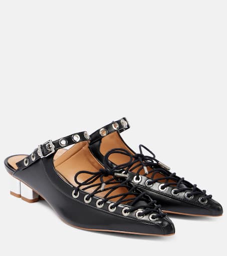 【関税＆送料込み】Ganni Mules With Laces Tawny Port Lace-Up Mules in Brown Oleatex | GANNI US