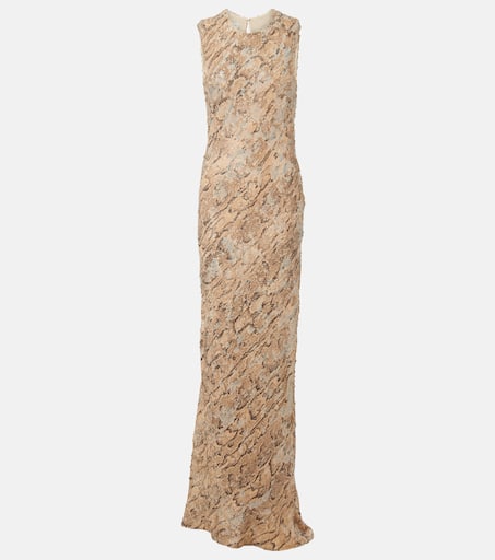 ワンピースその他 DRIES VAN NOTEN Women Dresses 110031013 Brown Sequined snake-effect gown in brown - Dries Van Noten