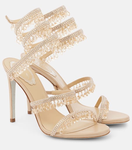 Chandelier 105 embellished satin sandals in beige - Rene