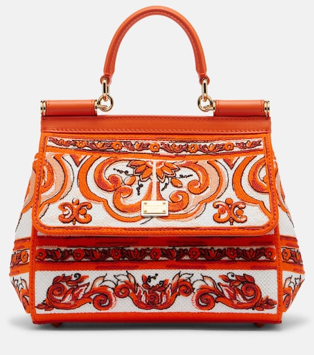 Sicily Medium embroidered top-handle bag in orange - Dolce Gabbana