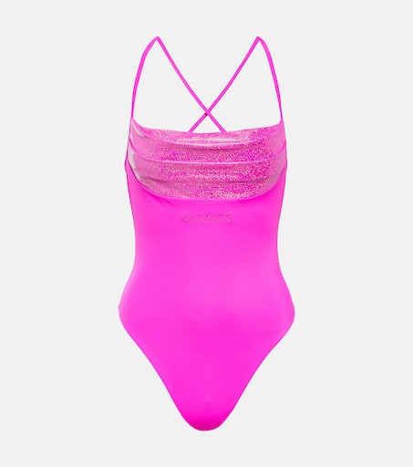 【送料&関税込】Balmain One-piece Swimsuit Balmain One-Shoulder Logo Embellished One-Piece Swimsuit