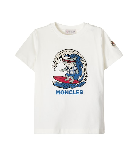 Logo printed cotton jersey T-shirt in white - Moncler Enfant