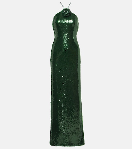 Floral-appliqu sequined halterneck gown in green - Magda Butrym | Mytheresa