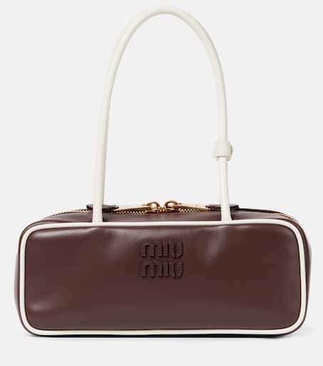 Beau leather shoulder bag in brown - Miu Miu | Mytheresa