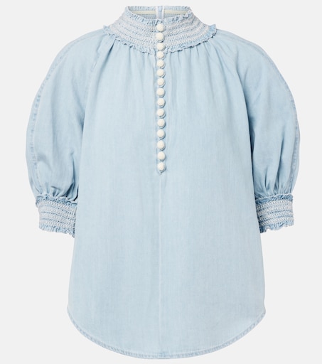 Ascension balloon-sleeve denim blouse in blue - Zimmermann | Mytheresa