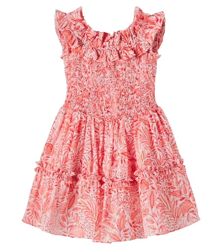 Amber floral ruffled cotton-blend dress in orange - Poupette St Barth Kids  | Mytheresa