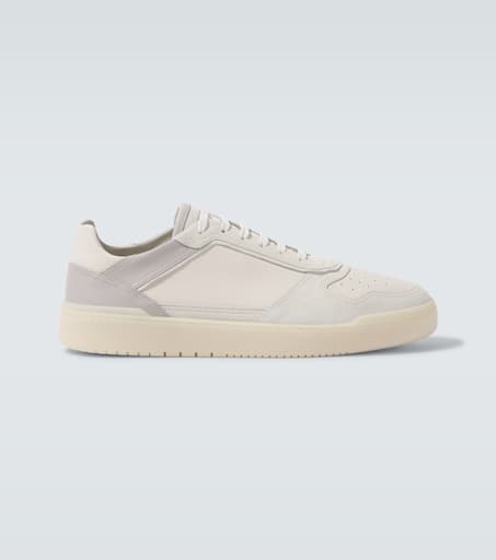スニーカー BRUNELLO CUCINELLI WHITE AND GREY LEATHER SNEAKERS BRUNELLO CUCINELLI Full-Grain Leather Sneakers for Men | MR