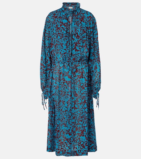 Printed ruffled shirt dress