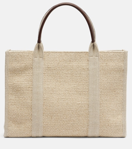Georgia Medium leather-trimmed canvas tote bag in beige - The Row
